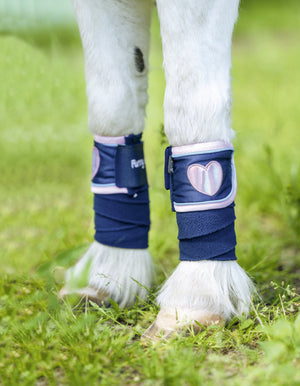 Fleece bandages Funny Horses Hearts 6900 deep blue / 150cm