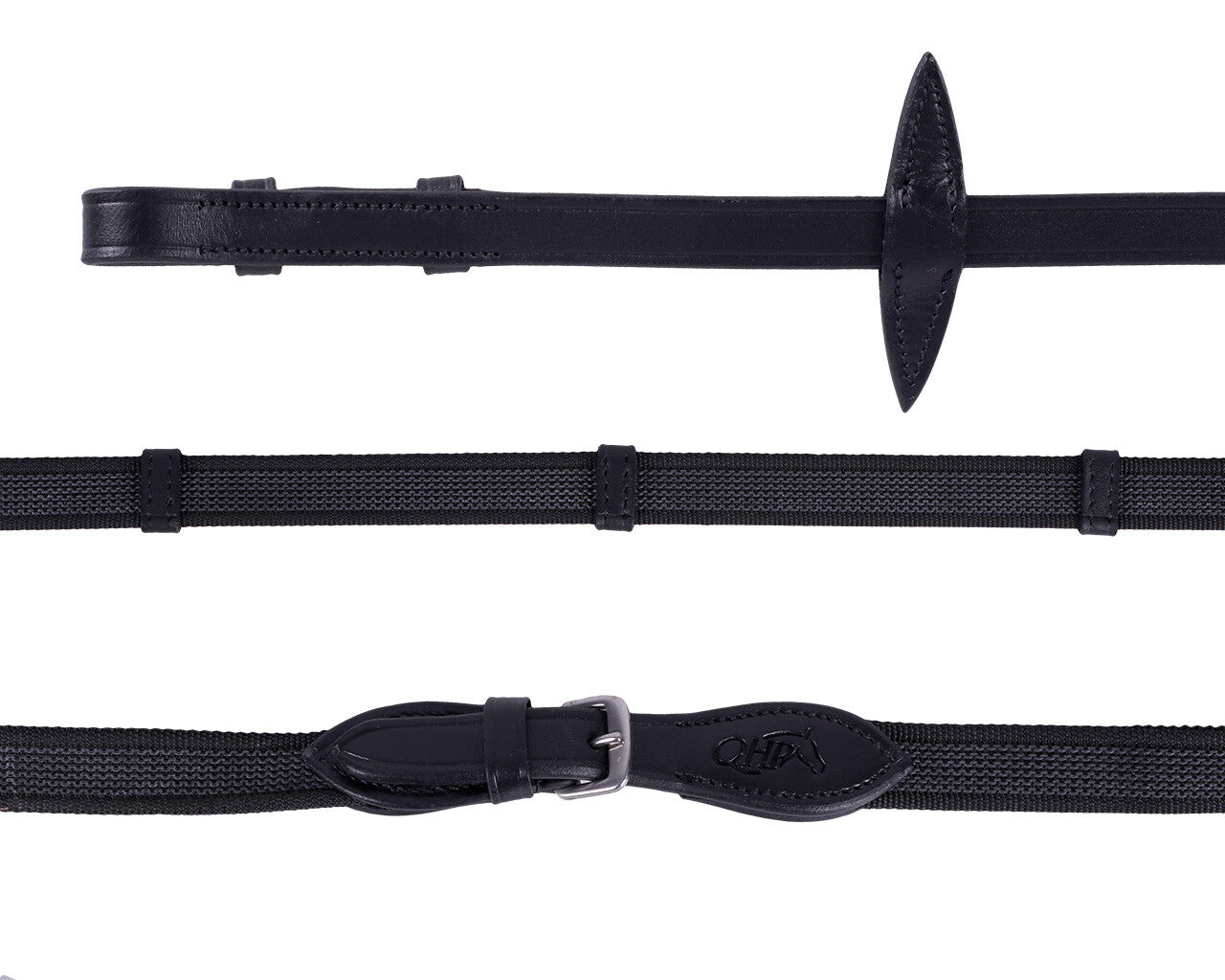 Anti-slip rein with leather stops