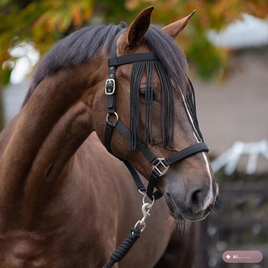 Set of headcollar, lead rope and flyfringes IRH