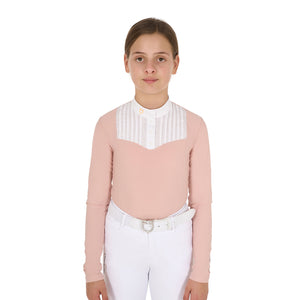 Girls' slim fit competiton polo shirt rhinestones cameo rose (14-1310) / 8 YEARS