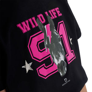 Girls' Wild Life cotton T-shirt with print BLACK / 8 YEARS