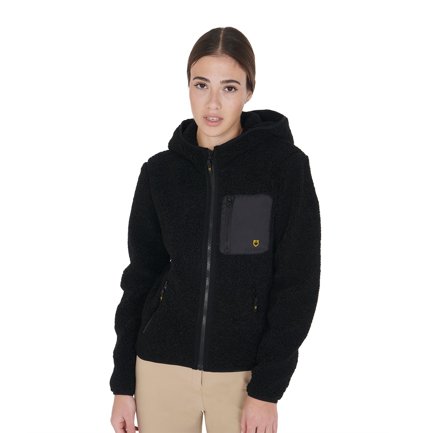 women's sweatshirt in fleece with front pocket BLACK / XL