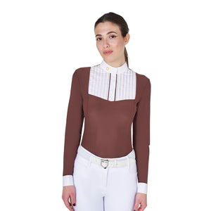 Women's slim fit polo shirt with pleated cotton MARRON (18-1415) / XS