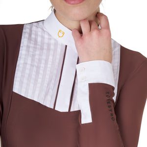 Women's slim fit polo shirt with pleated cotton MARRON (18-1415) / XS