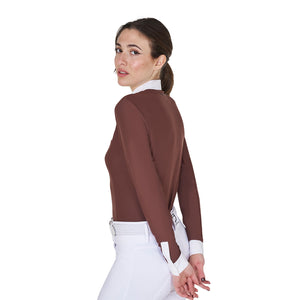 Women's slim fit polo shirt with pleated cotton MARRON (18-1415) / XS