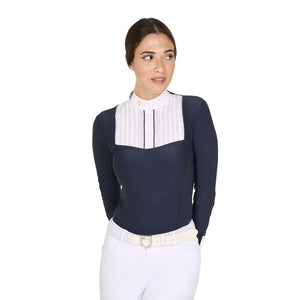 Women's slim fit polo shirt with pleated cotton NAVY BLAZER (19-3923) / XS