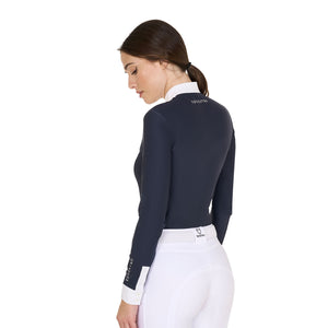 Women's slim fit polo shirt with pleated cotton NAVY BLAZER (19-3923) / XS