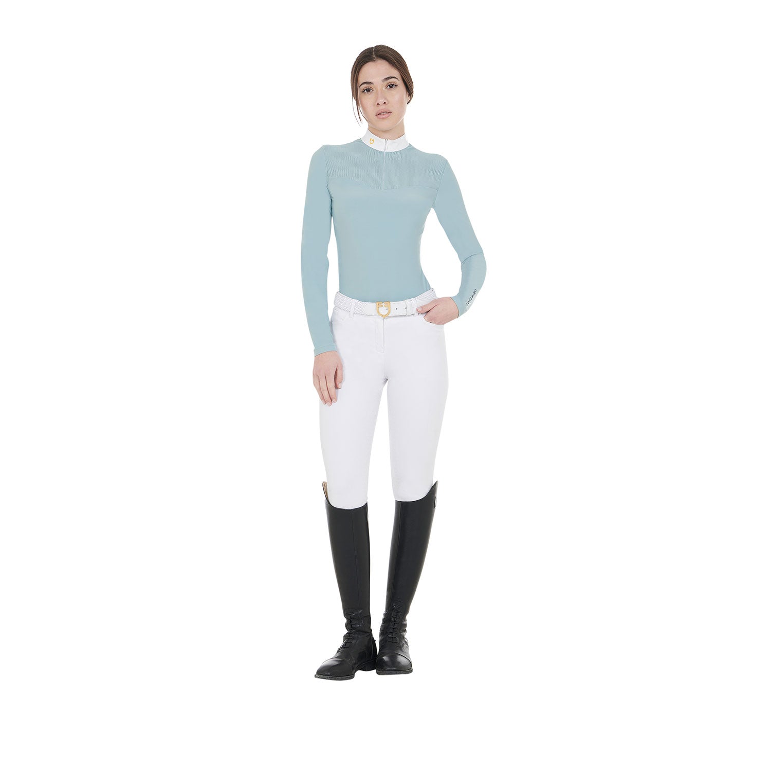 women's competition polo shirt in technical and mesh fabric