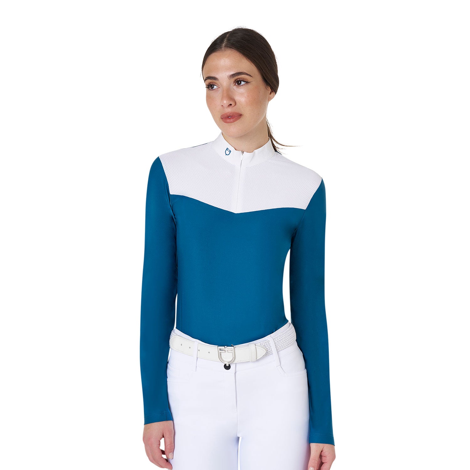 women's competition polo shirt in technical and mesh fabric