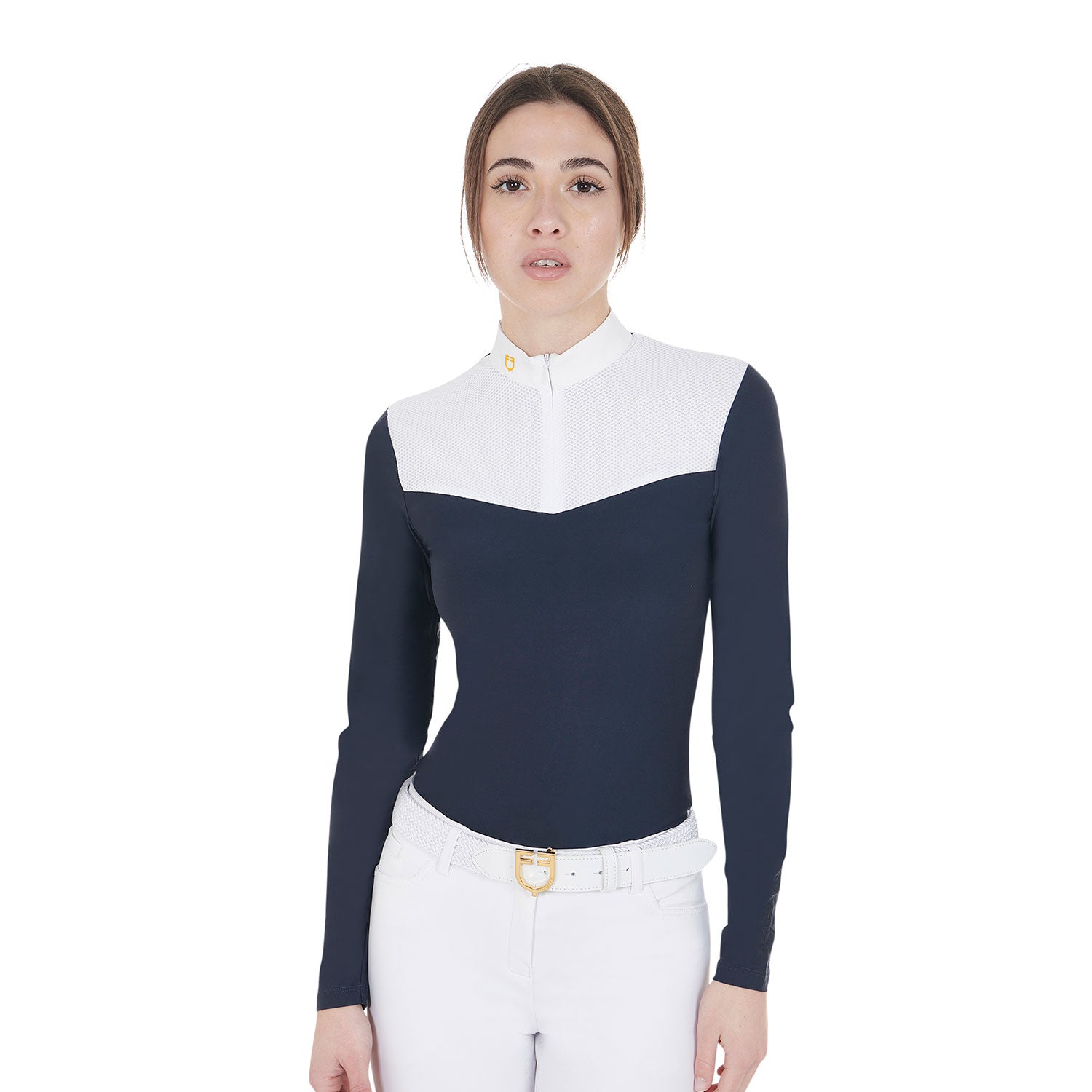 women's competition polo shirt in technical and mesh fabric