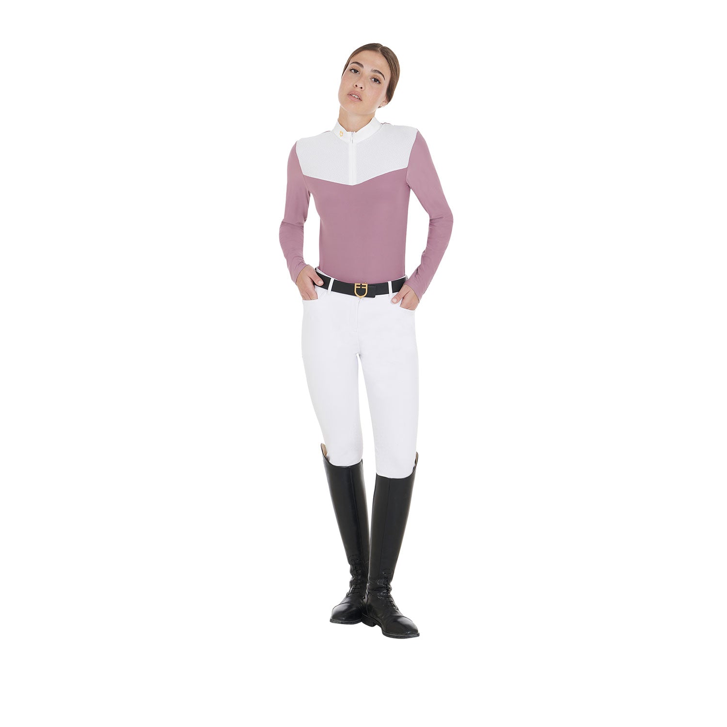 women's competition polo shirt in technical and mesh fabric