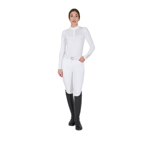 Women's slim fit competition polo shirt rhinestones WHITE / L