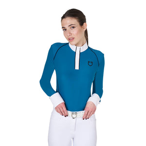 Women's slim fit competition polo shirt mesh inserts BLUE CORAL (19-4526) / M