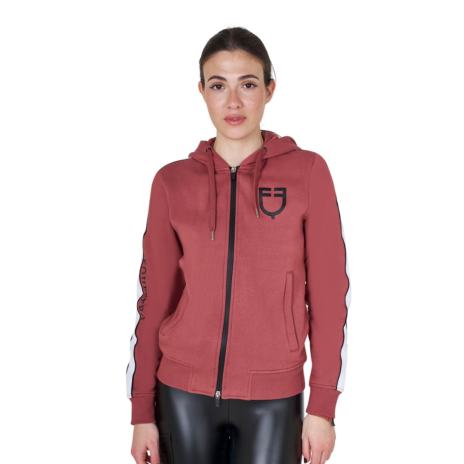 women's hooded sweatshirt with front zip REDWOOD (18-1443) / XL