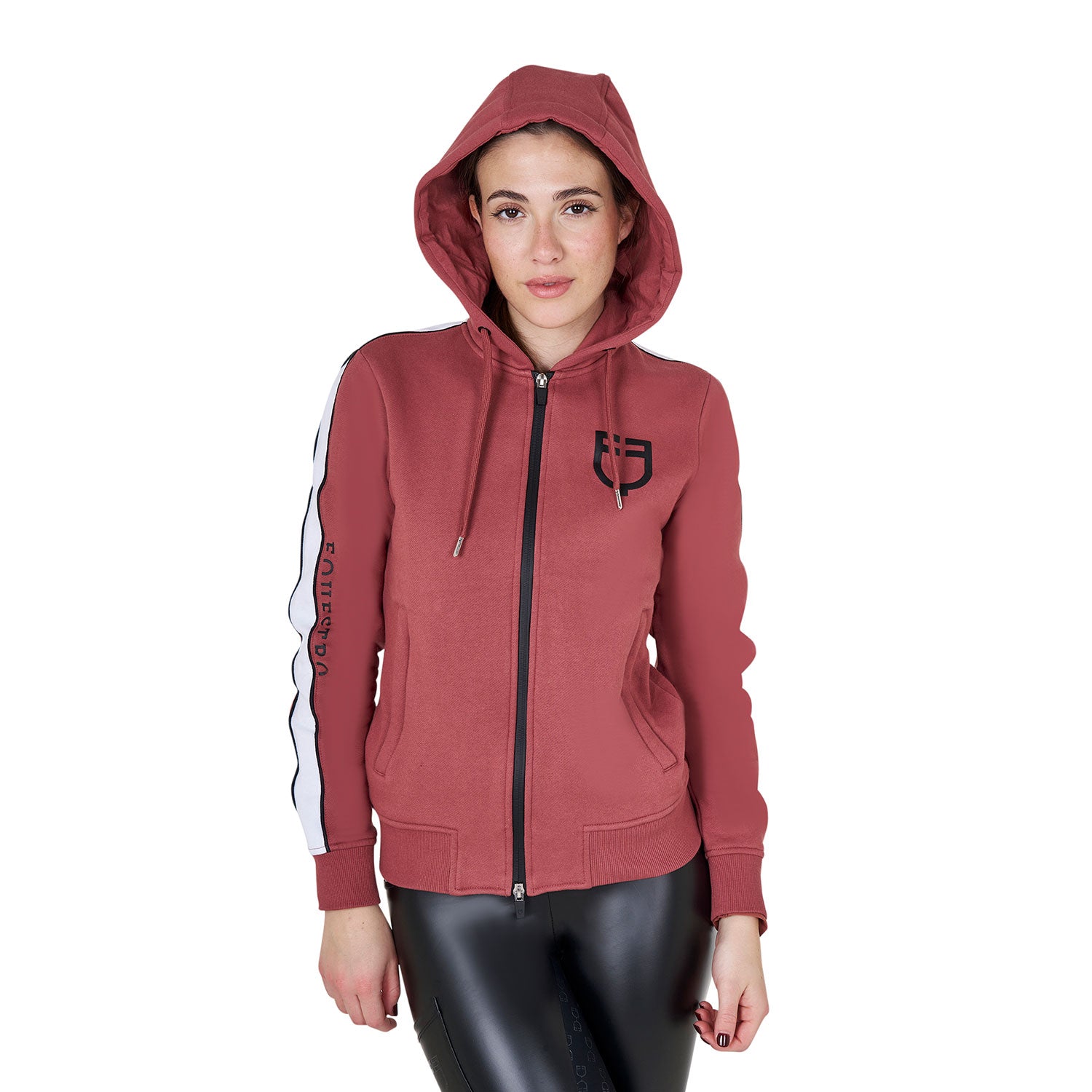 women's hooded sweatshirt with front zip REDWOOD (18-1443) / XL