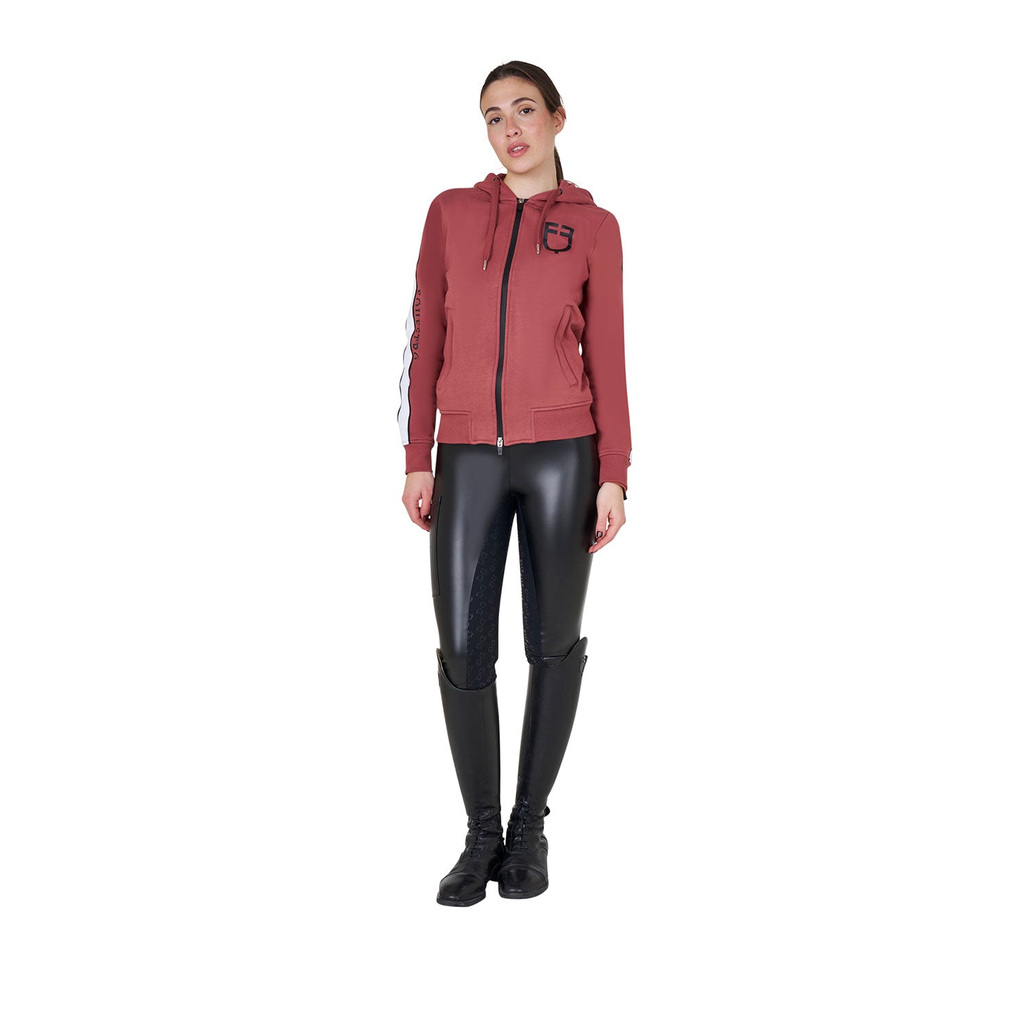 women's hooded sweatshirt with front zip REDWOOD (18-1443) / XL