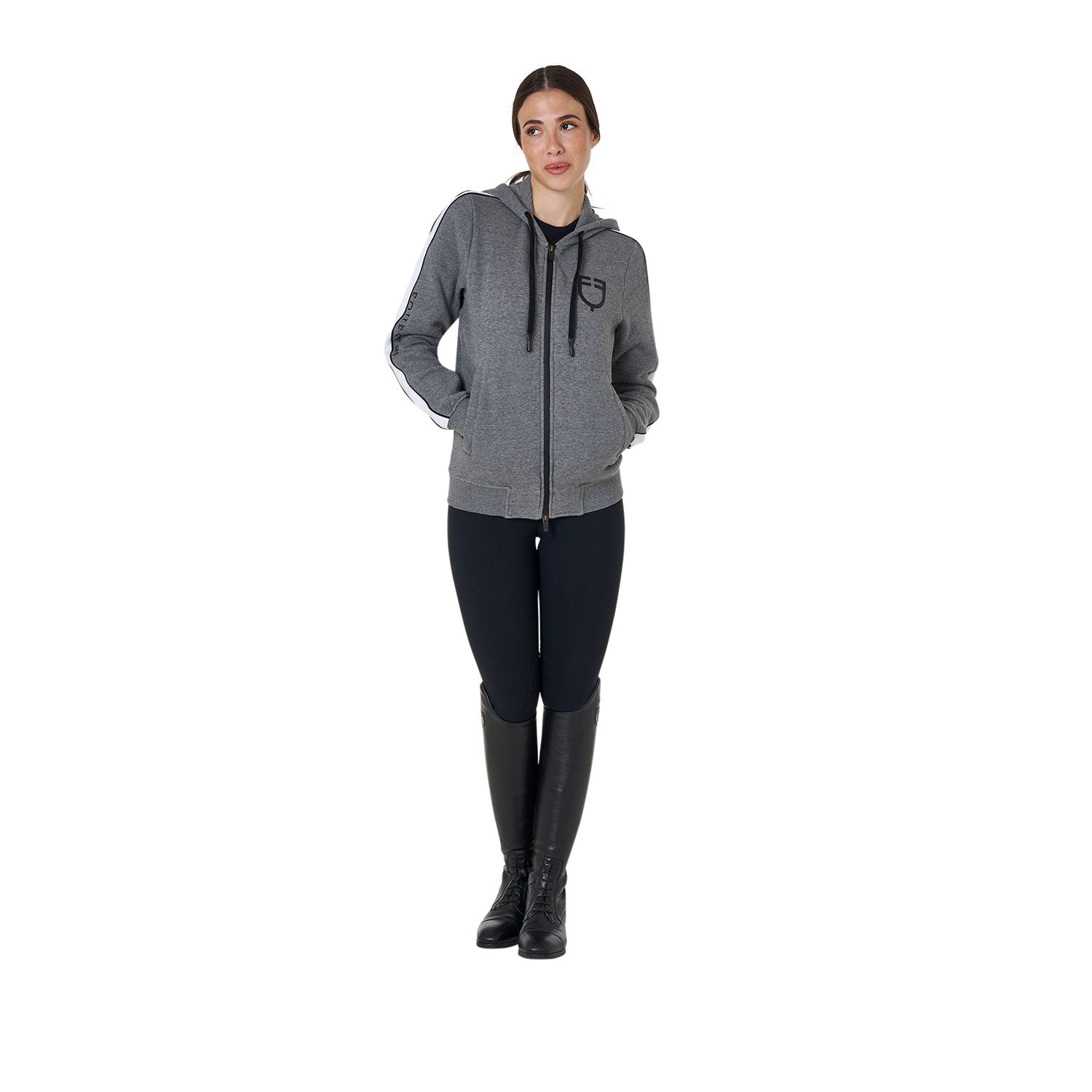 women's hooded sweatshirt with front zip GREY MELANGE / XL