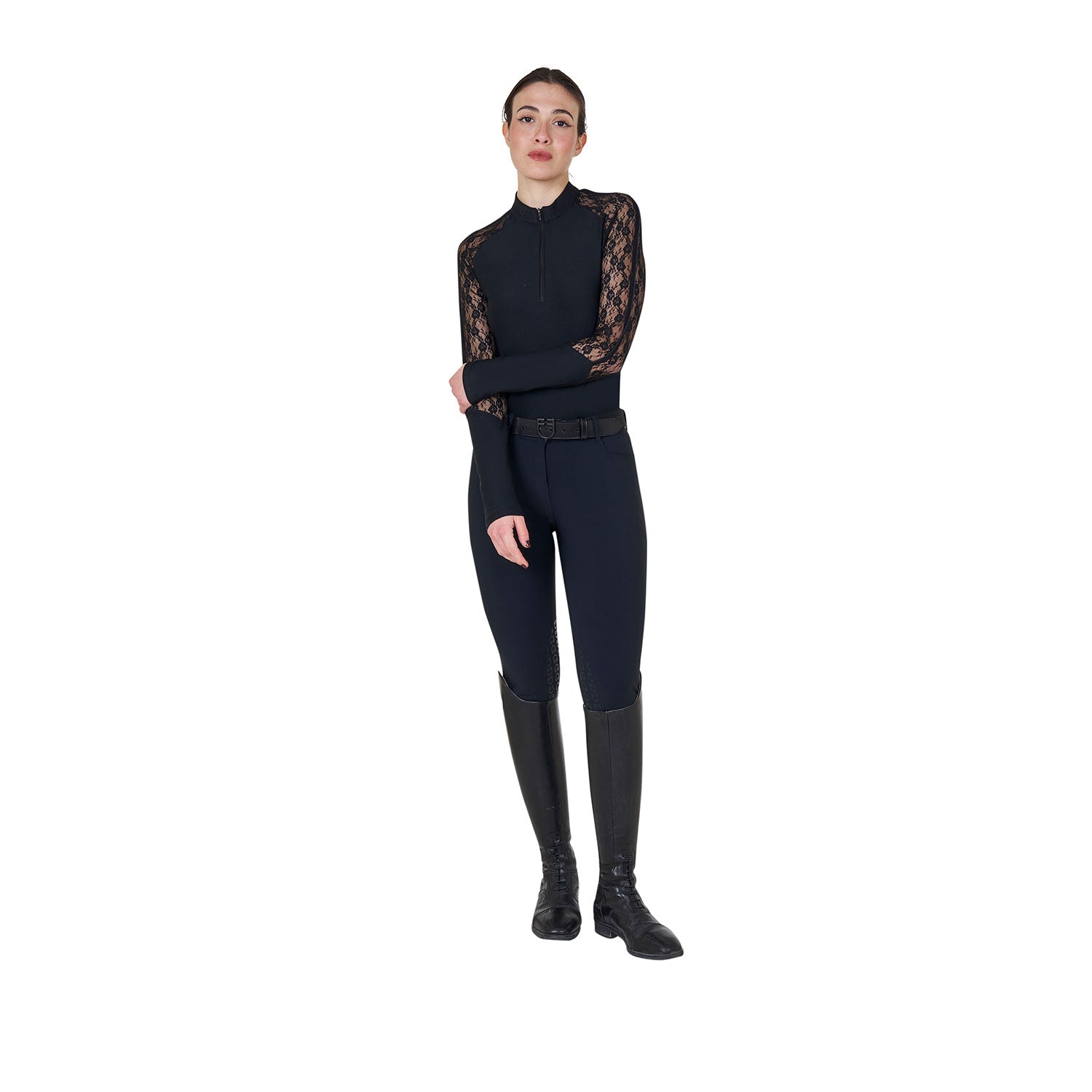Women's lace long-sleeved training polo shirt BLACK / XL