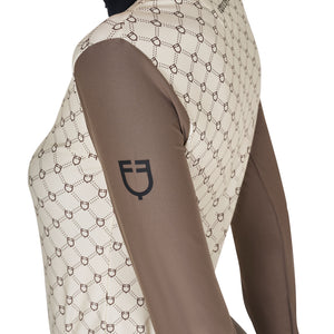 Women's long-sleeved training polo shirt with monogram print ANTIQUE WHITE (11-0105) / WALNUT
(18-1112) / XS