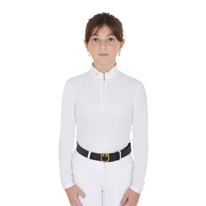 Girl's slim fit polo shirt in technical fleece fabric WHITE / 14 YEARS