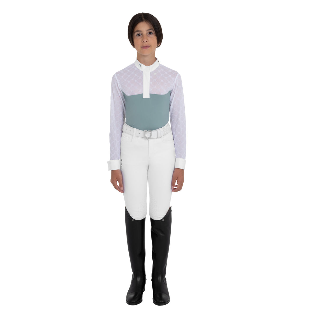 Girls' long-sleeved competition polo shirt with tulle
