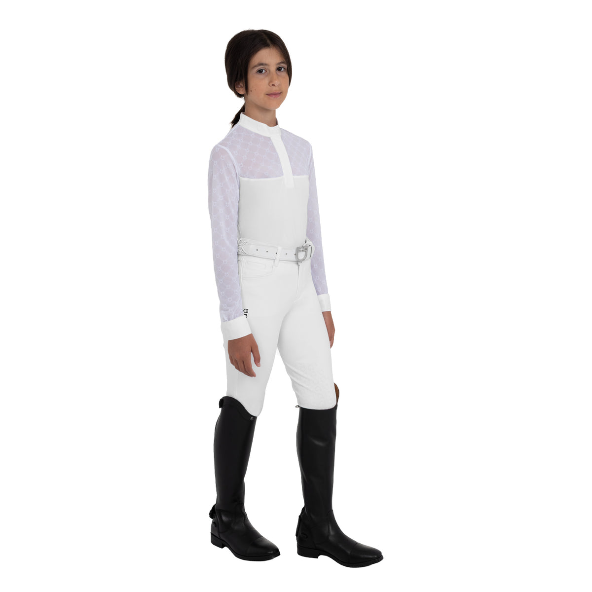 Girls' long-sleeved competition polo shirt with tulle