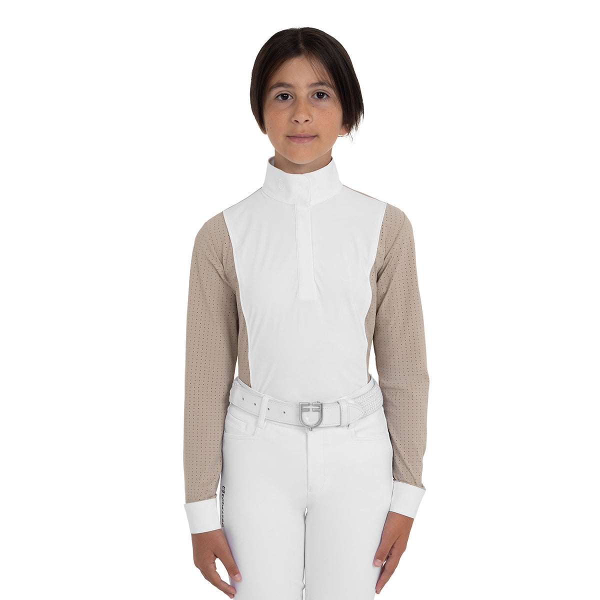 Girls' competition polo shirt with perforated inserts