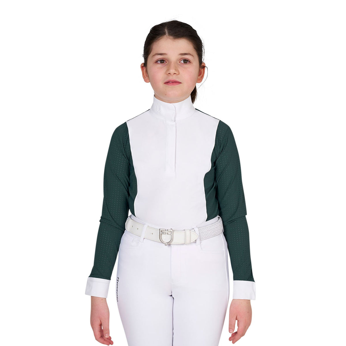 Girls' competition polo shirt with perforated inserts