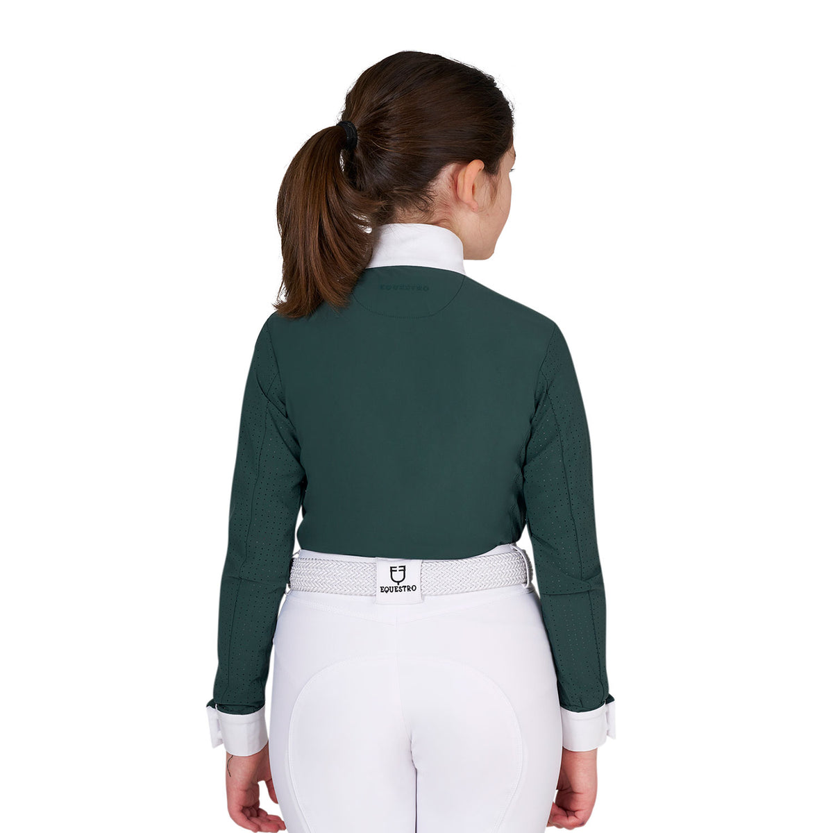 Girls' competition polo shirt with perforated inserts