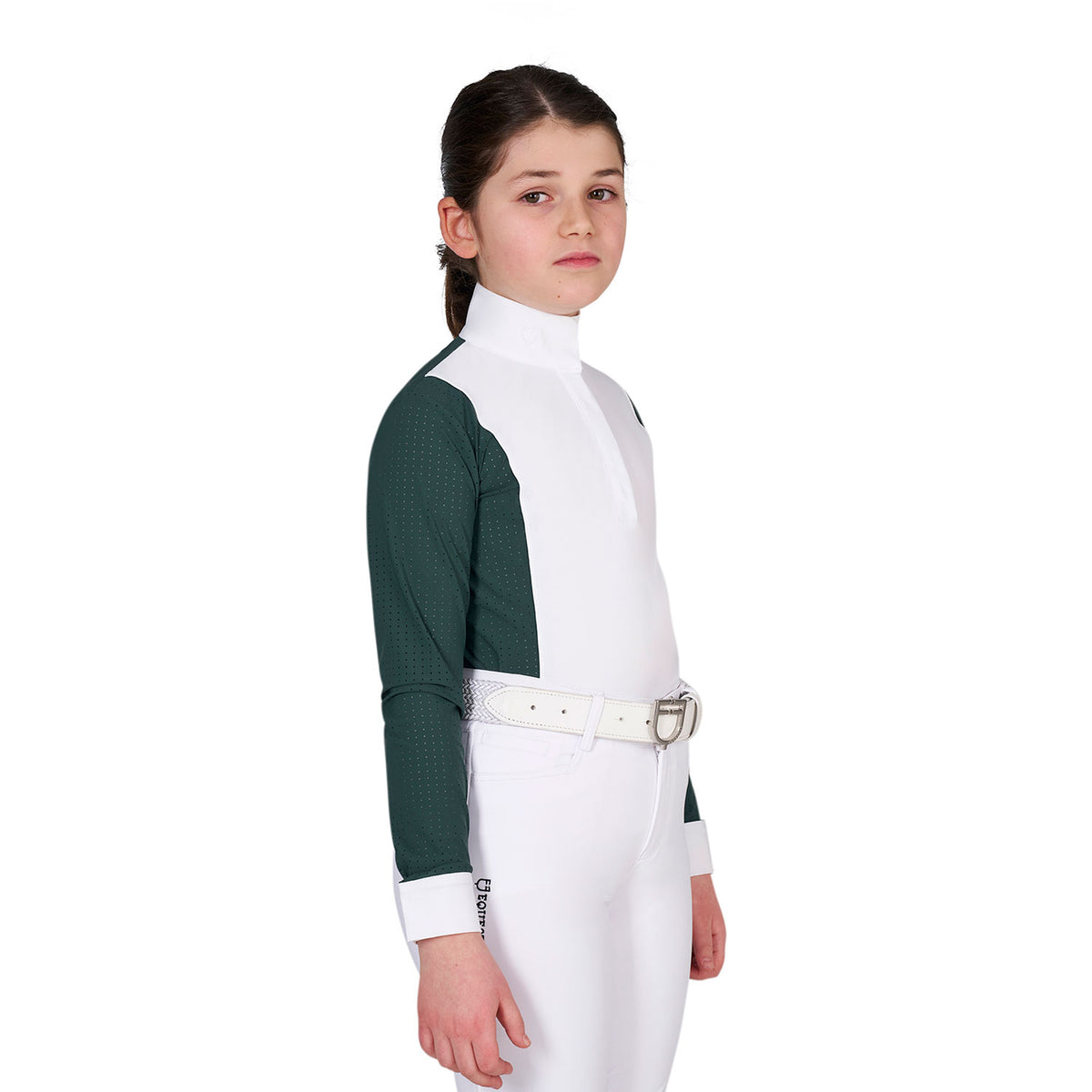 Girls' competition polo shirt with perforated inserts