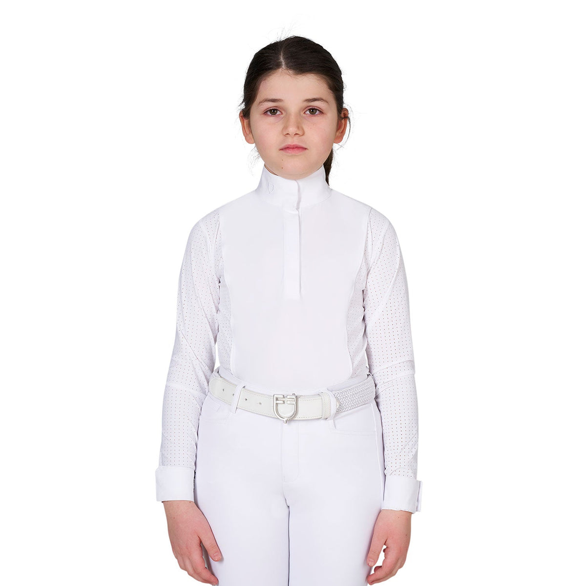 Girls' competition polo shirt with perforated inserts