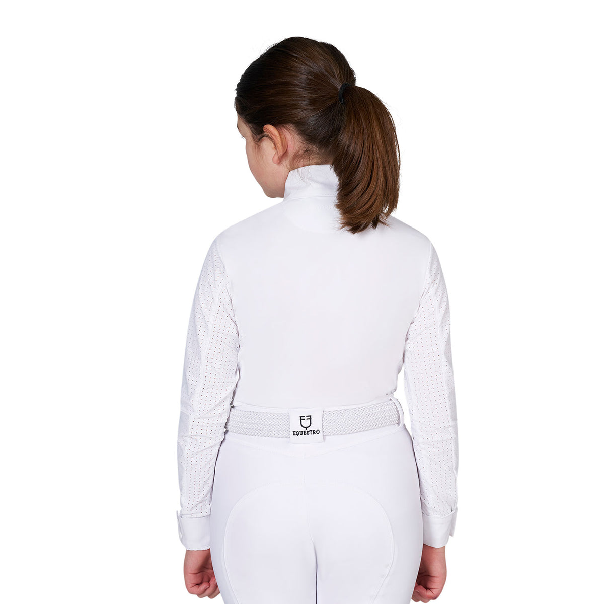 Girls' competition polo shirt with perforated inserts