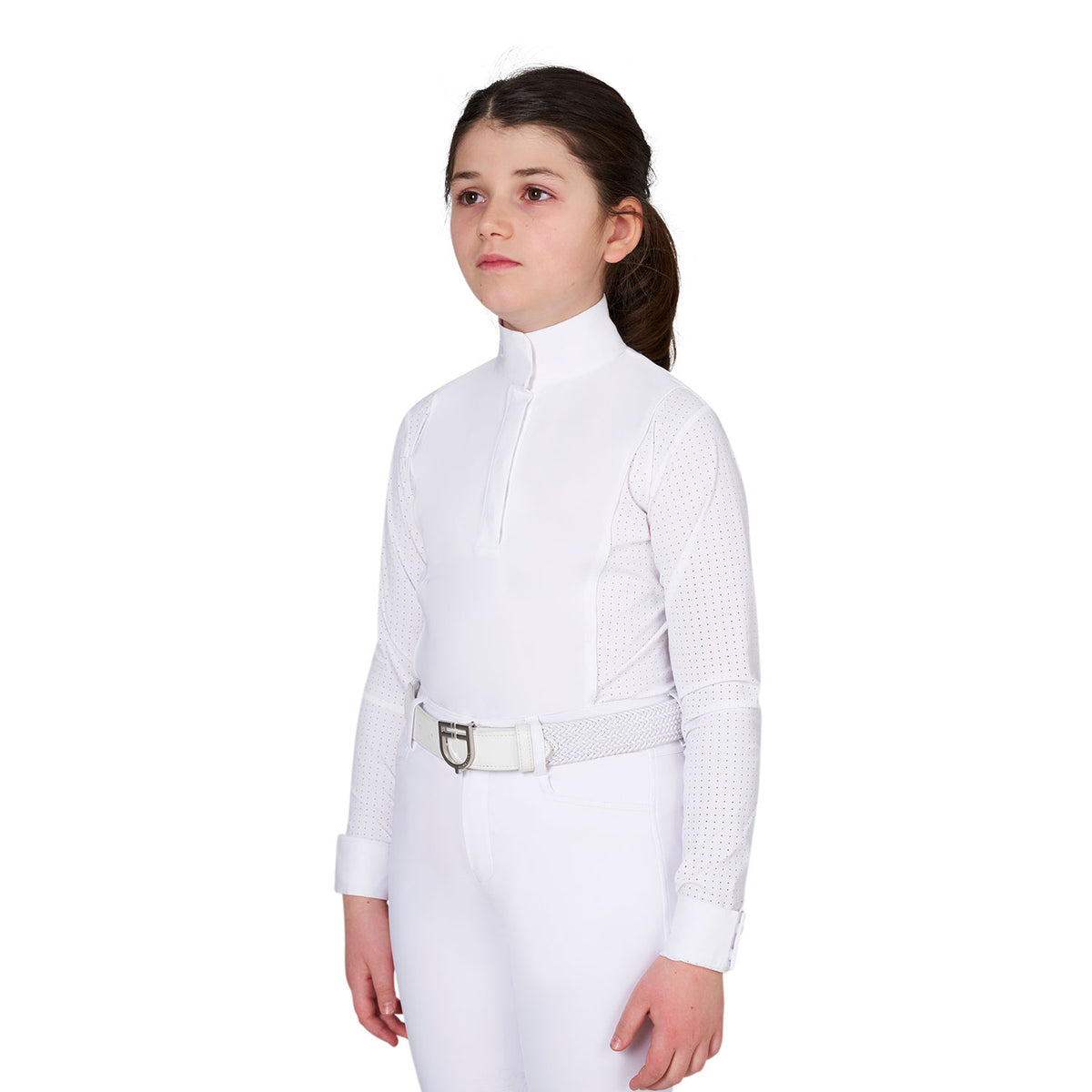 Girls' competition polo shirt with perforated inserts