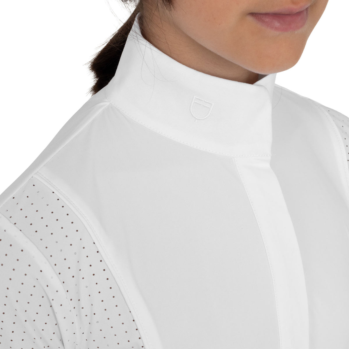 Girls' short-sleeved competition polo shirt with mesh inserts