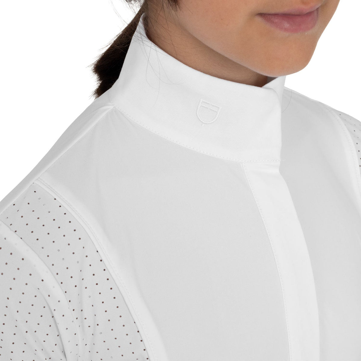 Girls' short-sleeved competition polo shirt with mesh inserts