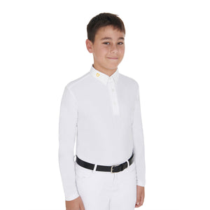 Boy's long-sleeved polo shirt in technical fleece fabric WHITE / 14 YEARS