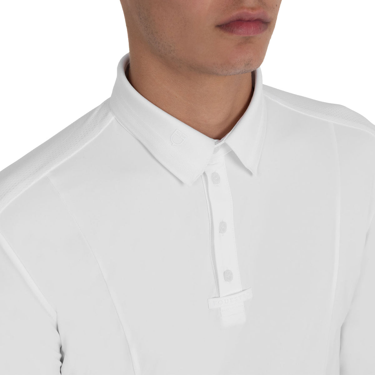Men's competition polo shirt with mesh and ribbed inserts