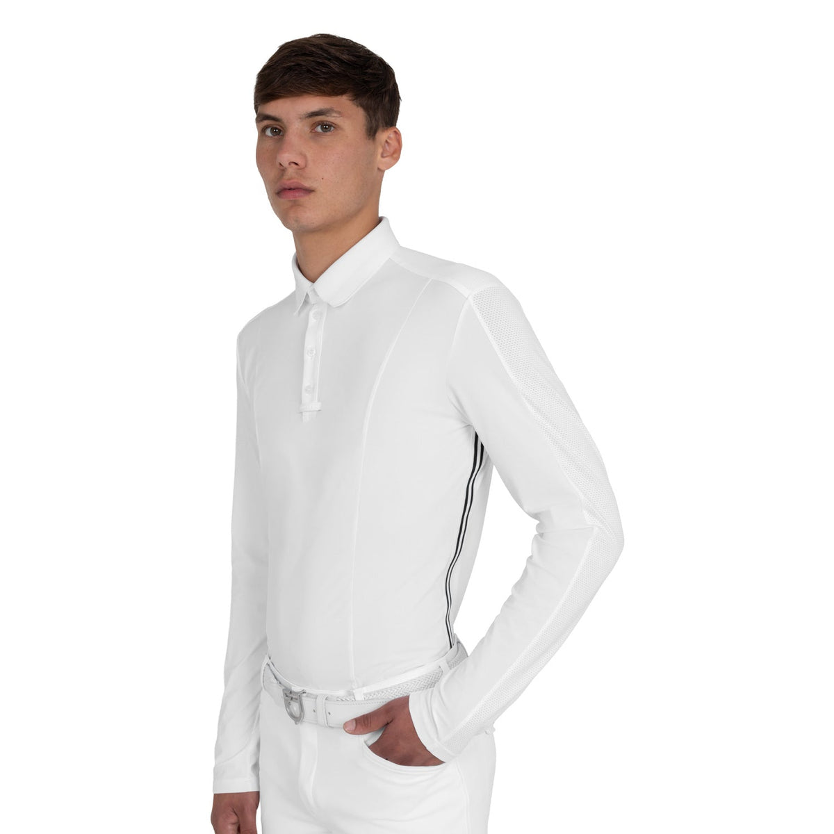 Men's competition polo shirt with mesh and ribbed inserts