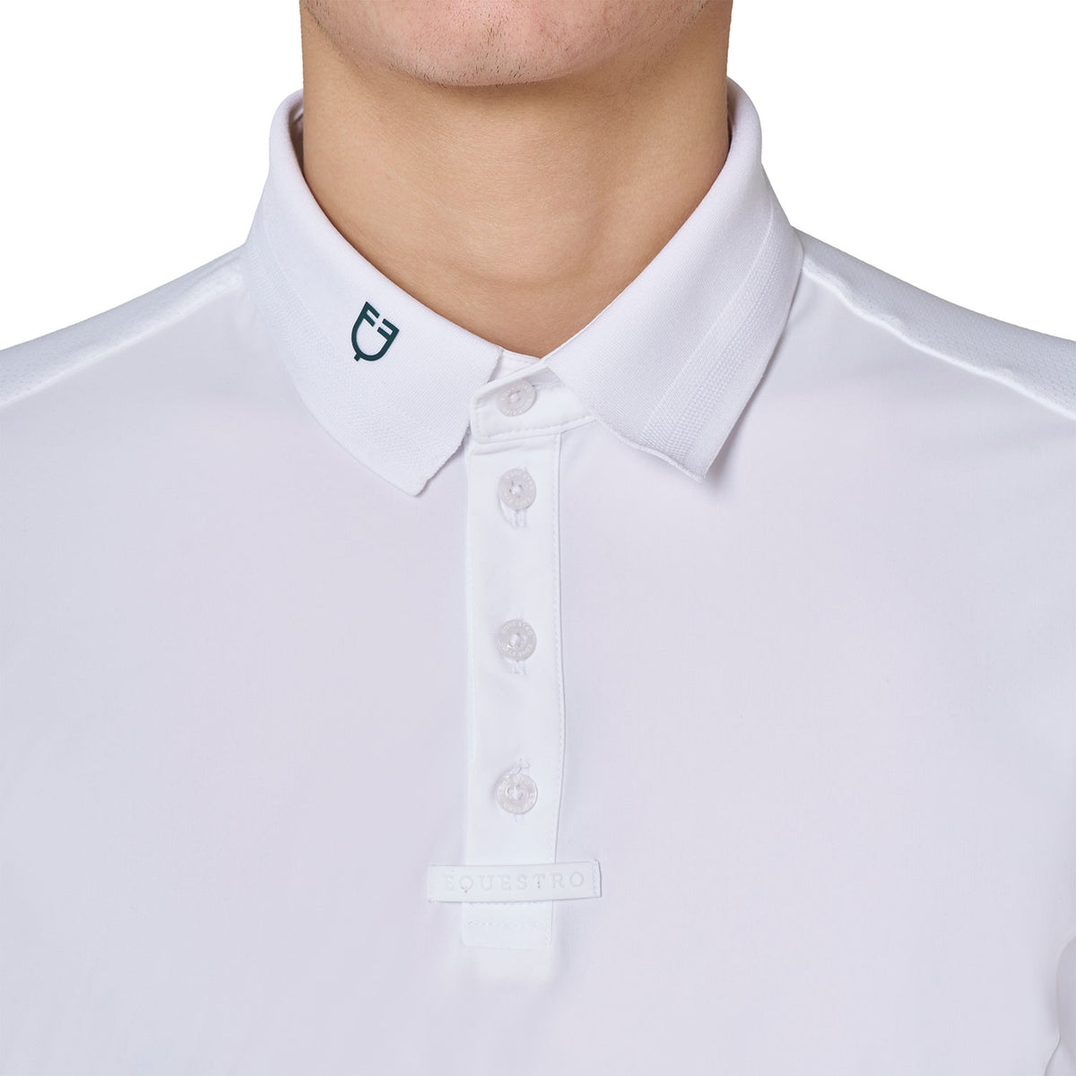 Men's competition polo shirt with mesh and ribbed inserts