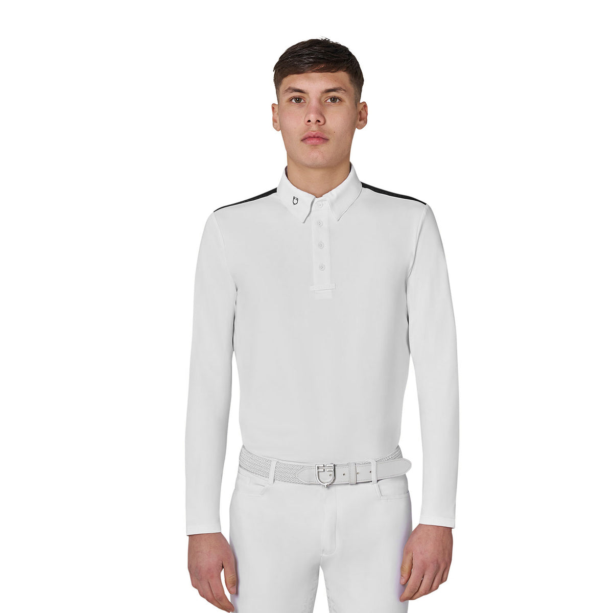 Men's long-sleeved competition polo shirt with mesh inserts