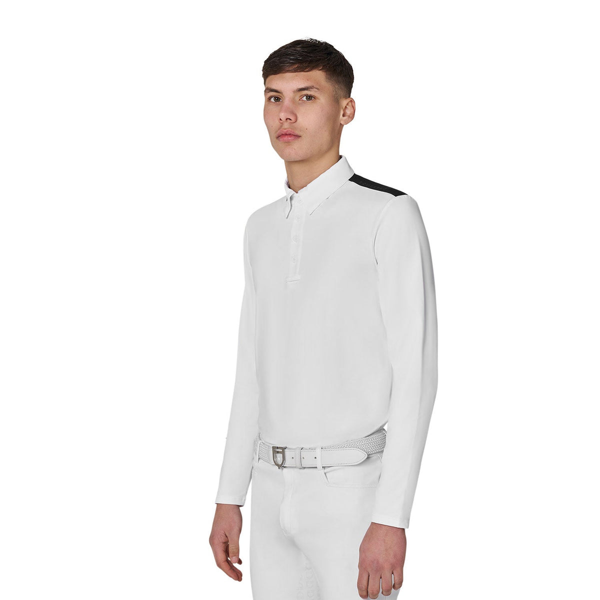 Men's long-sleeved competition polo shirt with mesh inserts