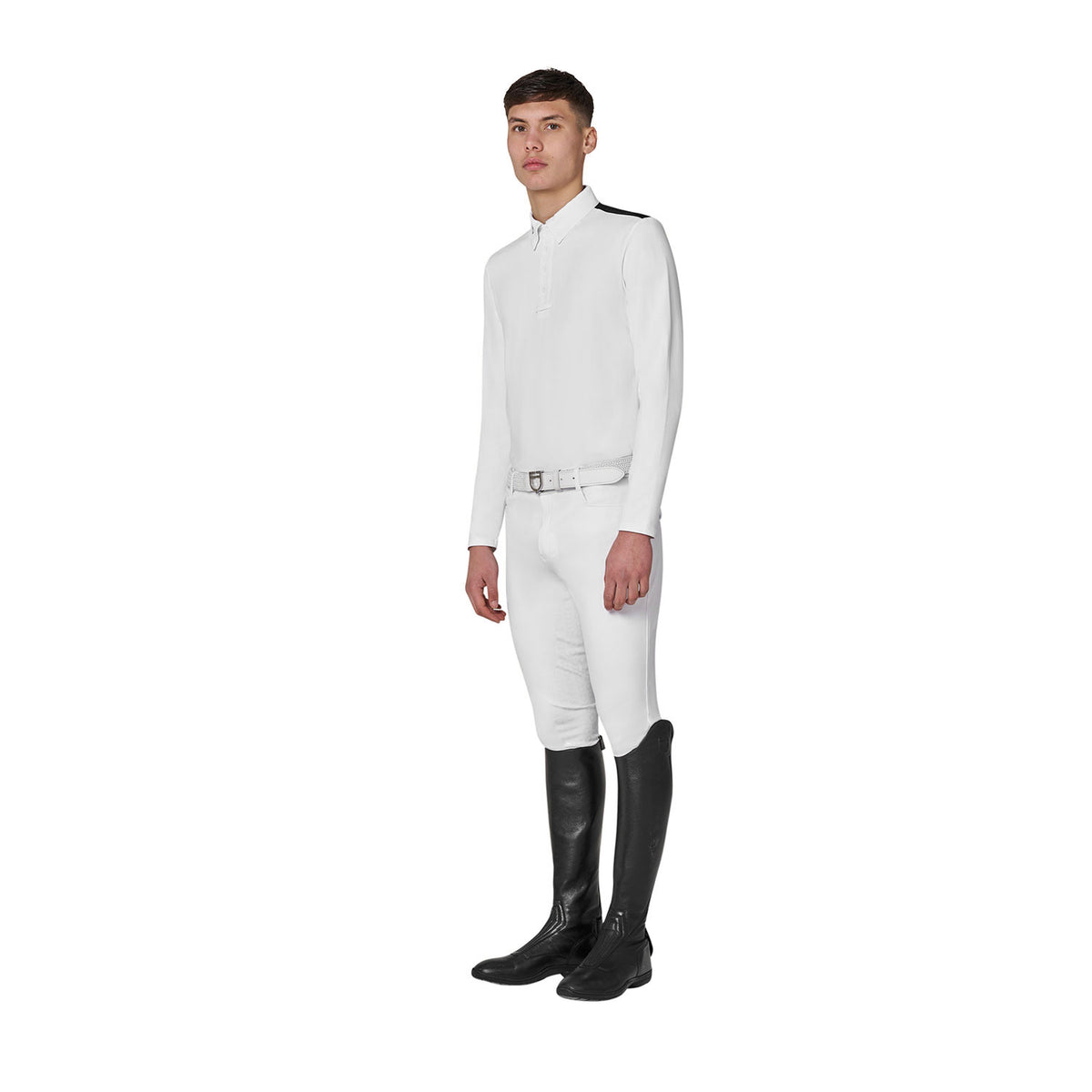 Men's long-sleeved competition polo shirt with mesh inserts