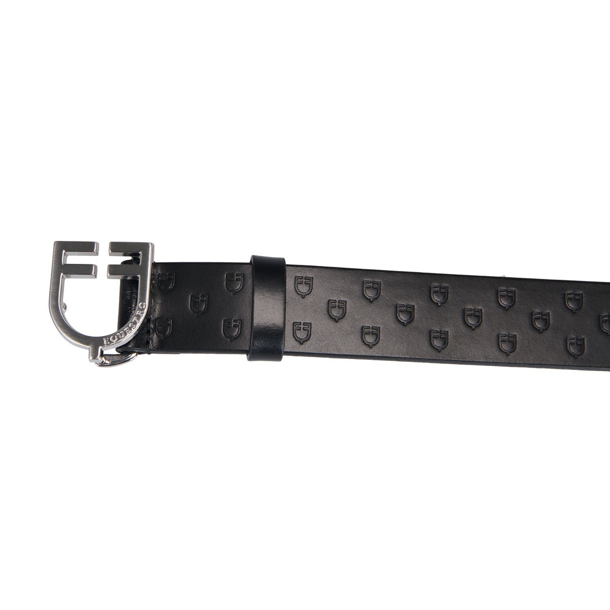 Leather logo belt with logoed buckle