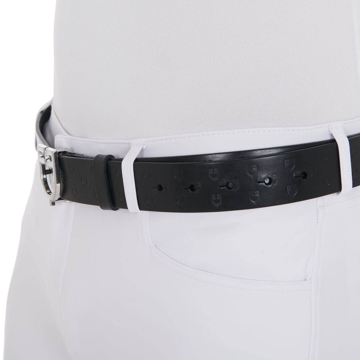 Leather logo belt with logoed buckle