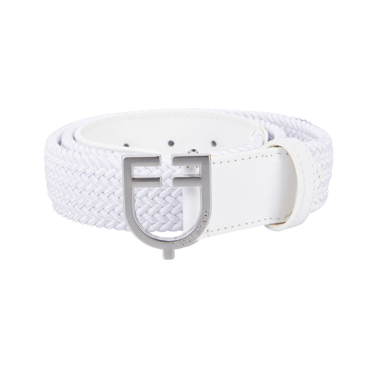 Leather elastic belt with logoed buckle
