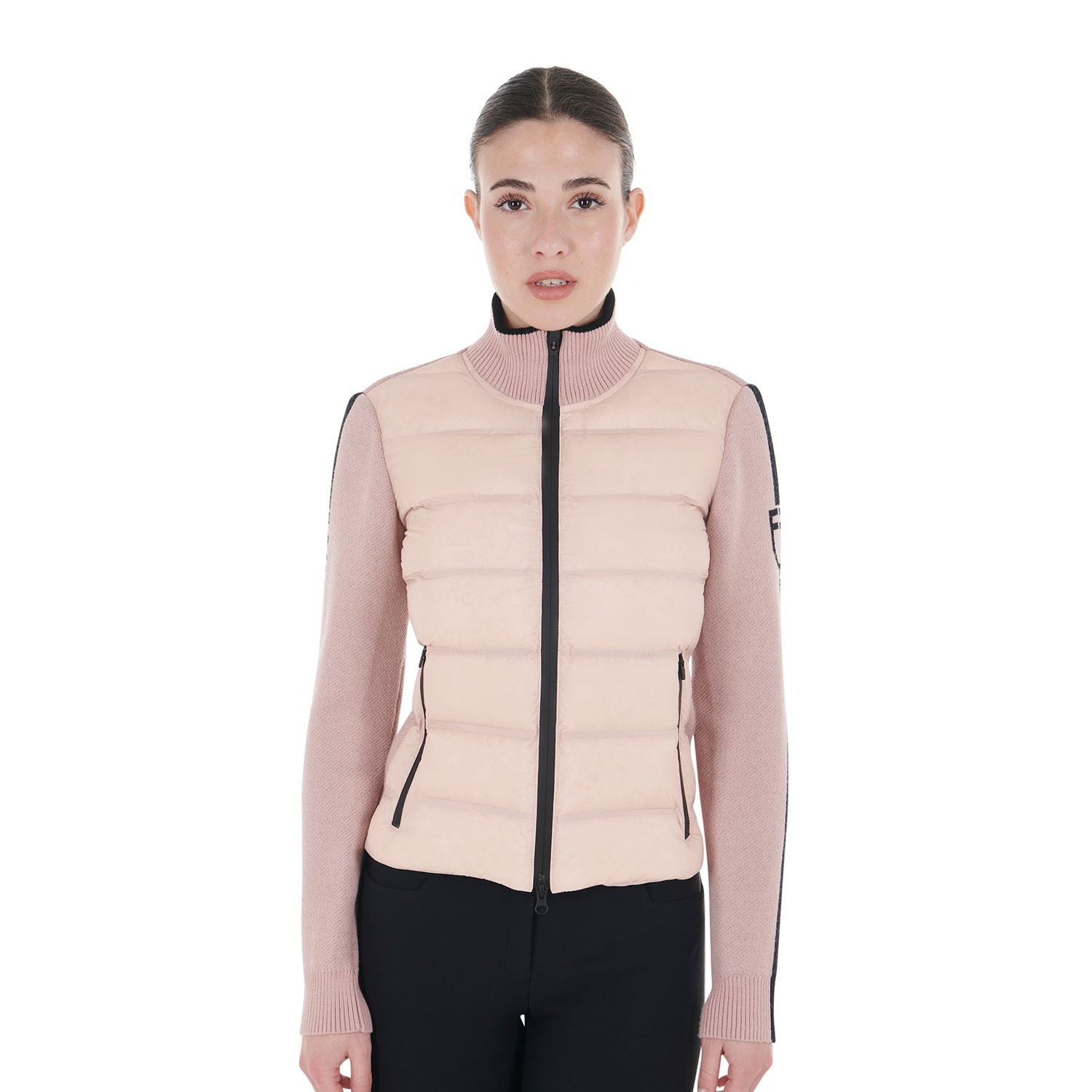 women's jacket in nylon and knit with zip