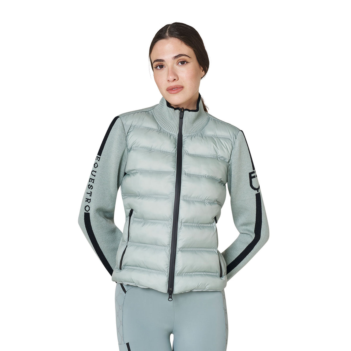 Women's jacket in nylon and knit with zip