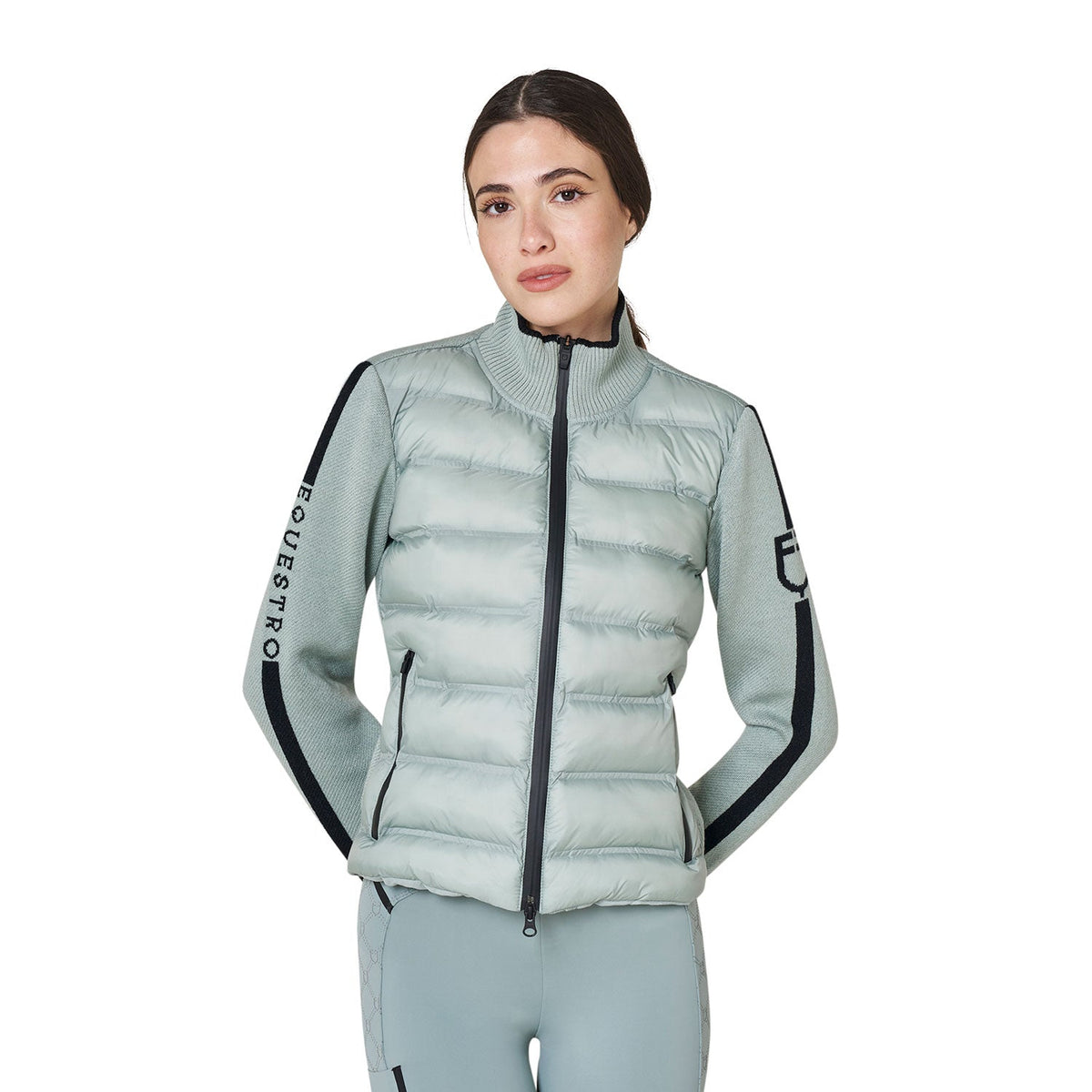 Women's jacket in nylon and knit with zip
