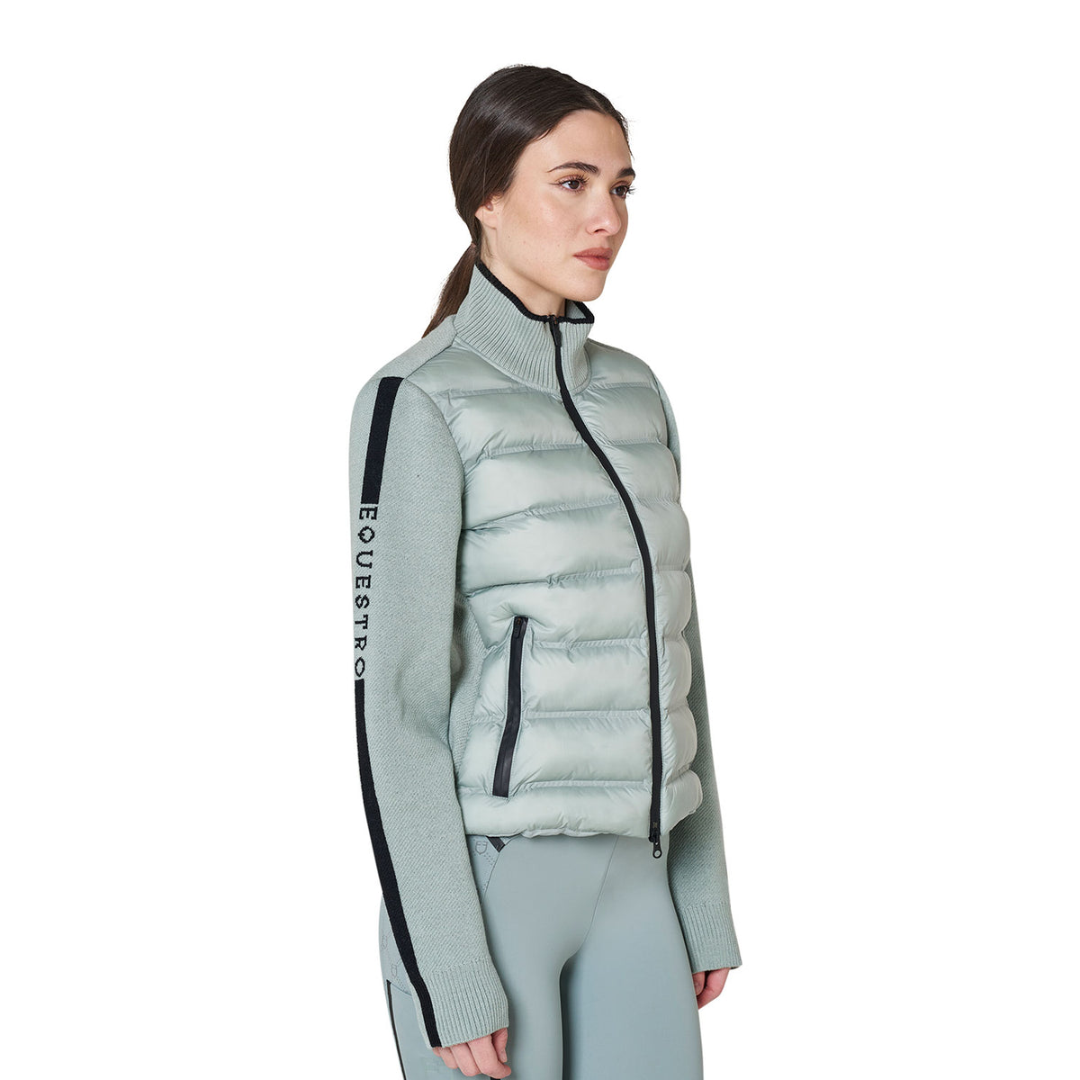 Women's jacket in nylon and knit with zip
