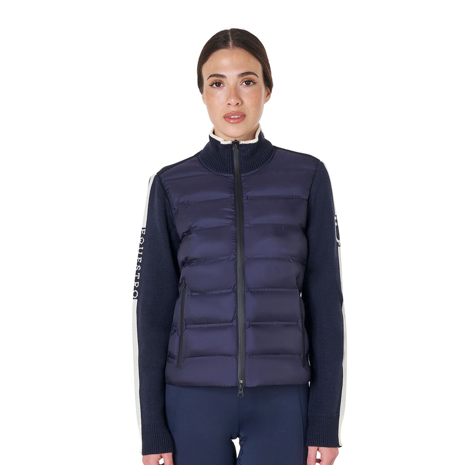 women's jacket in nylon and knit with zip